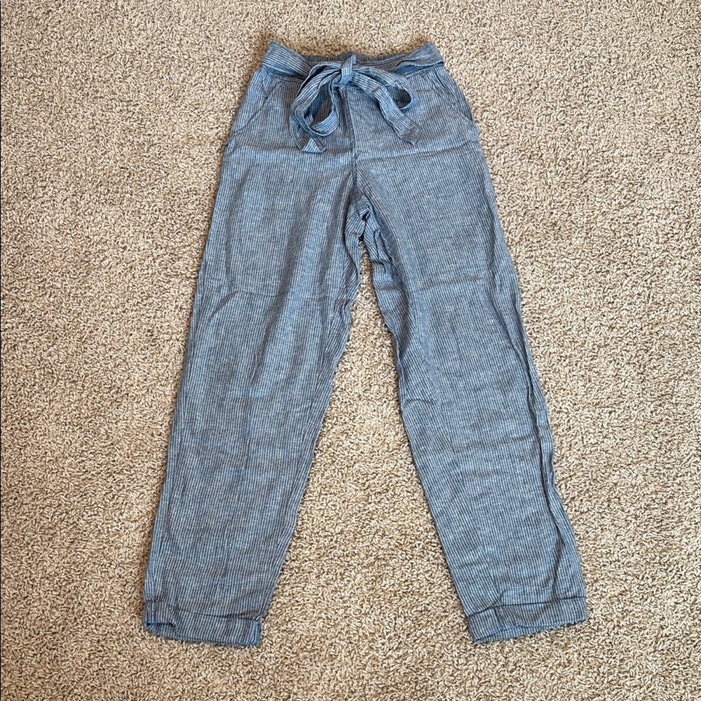 Blue Striped Tie-Waist Pants